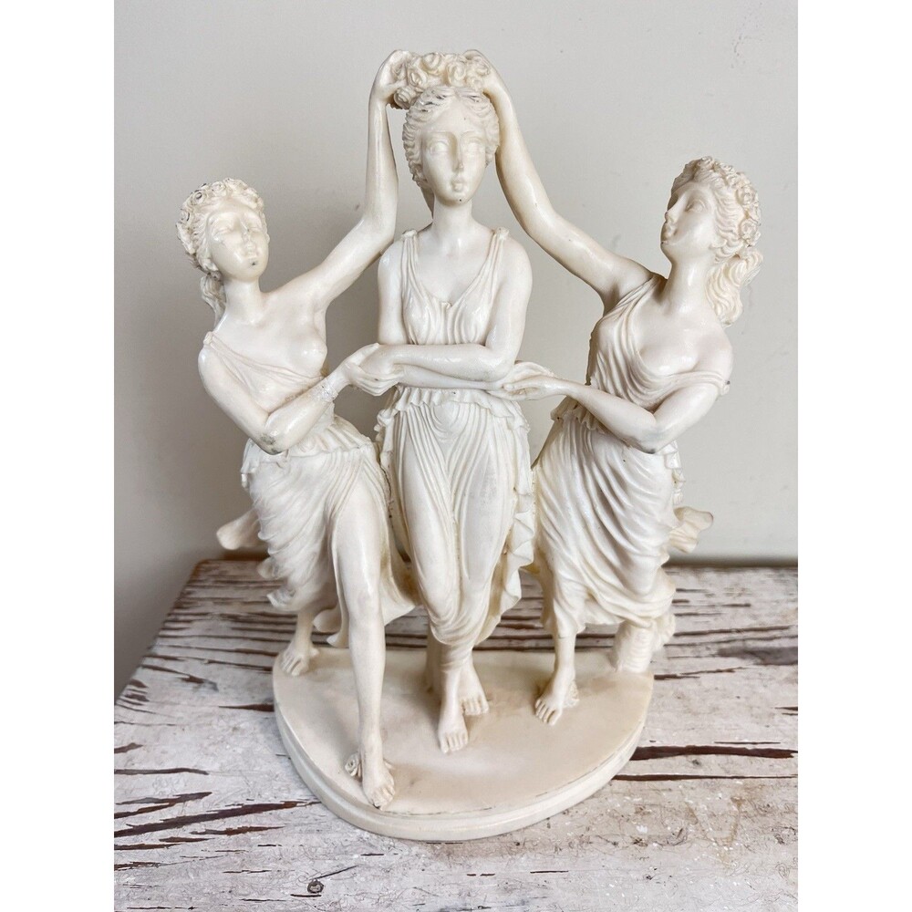 Vintage Neoclassical Sculpture ‘The Three Graces’ Stone Resin Art Repro 11”x 9”